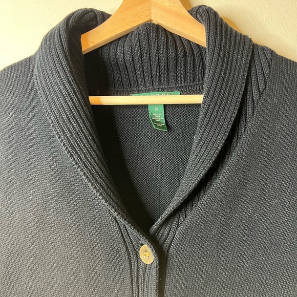 Ralph Lauren Womens Cardigan Sweater Medium Black Gold Button Cotton Sz M Preppy - Picture 3 of 5